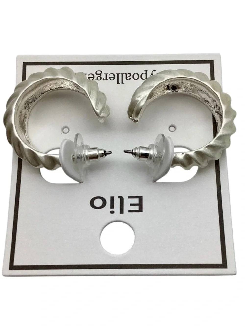 Elio Last Call Lounge Matte Silver Tone Hoop Stud Earrings (NWT)